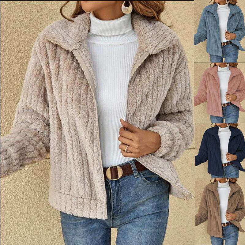 Women's clothing 2024 autumn/winter new pit stripe plush cardigan lapel short jacket