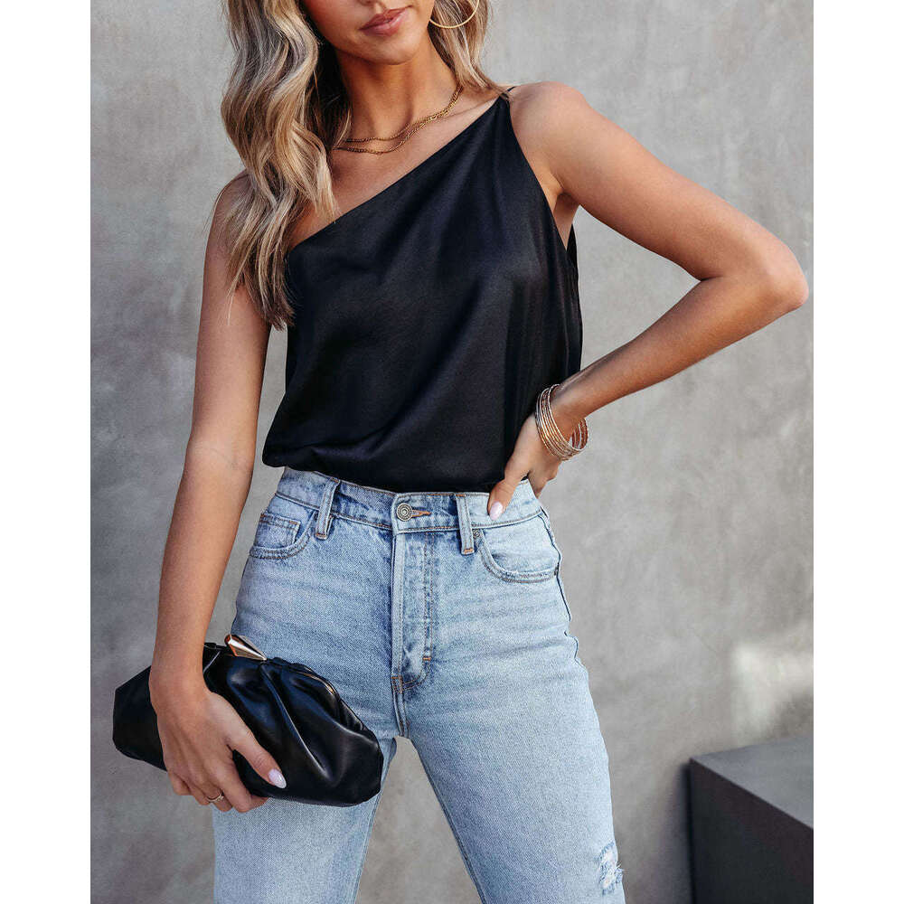 2024 Spring/Summer New Women's Short Sleeve Satin Shirt Loose Casual Round Neck Colored Ding Sling for Women