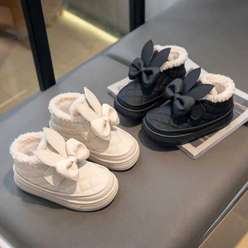 Winter Children Snow Boots Thick Sole Anti Slip Cotton Shoes Princess Fashion Bowknot Girls Boots Kids Warm Thicken Ankle Boots M240906