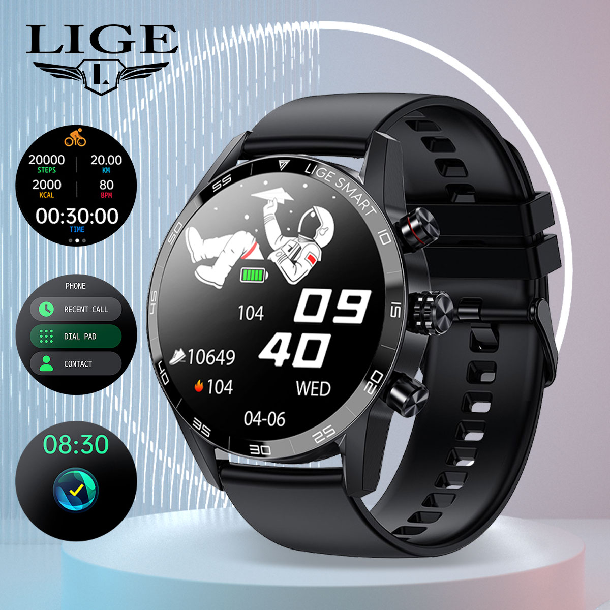 LIGE Business Men's Bluetooth Smart Call Watch, Step Counting, Heart Rate, Blood Pressure, Health Monitoring, Waterproof Multi functional Watch