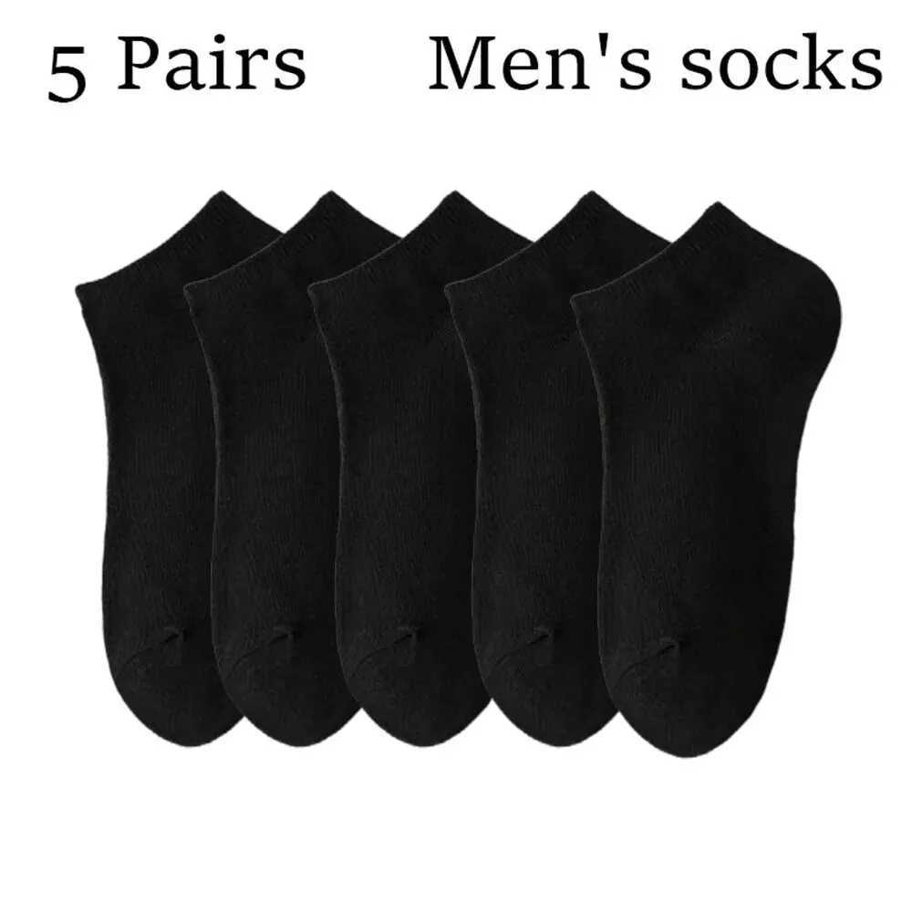 5 pairs of mens boat socks black odor resistant summer thin ankle socks casual breathable low waist socks W240905