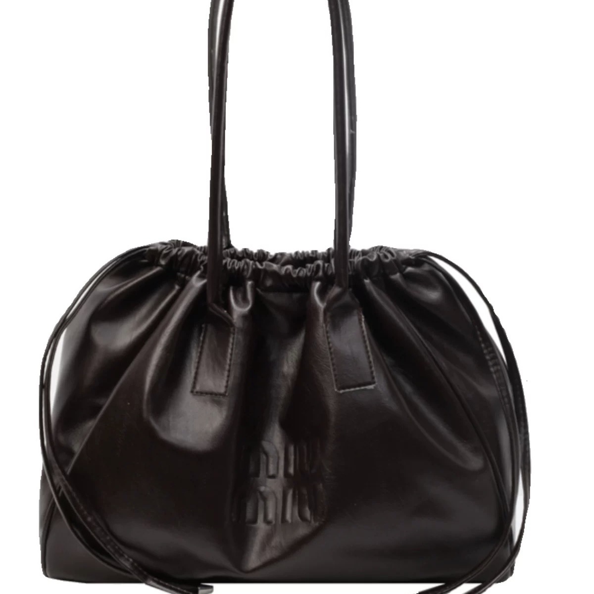 Large capacity drawstring tote for women 2024 new soft leather single shoulder underarm shopping bag 4