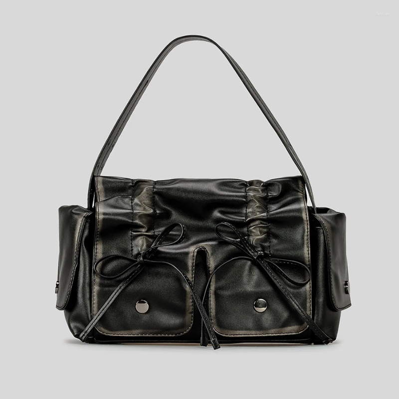 Drawstring Moto&biker Bags For Women Handbags Nad Purses 2024 In Distressed Pu Leatther Rivet Bow Underarm Shoulder Bag 4b4e