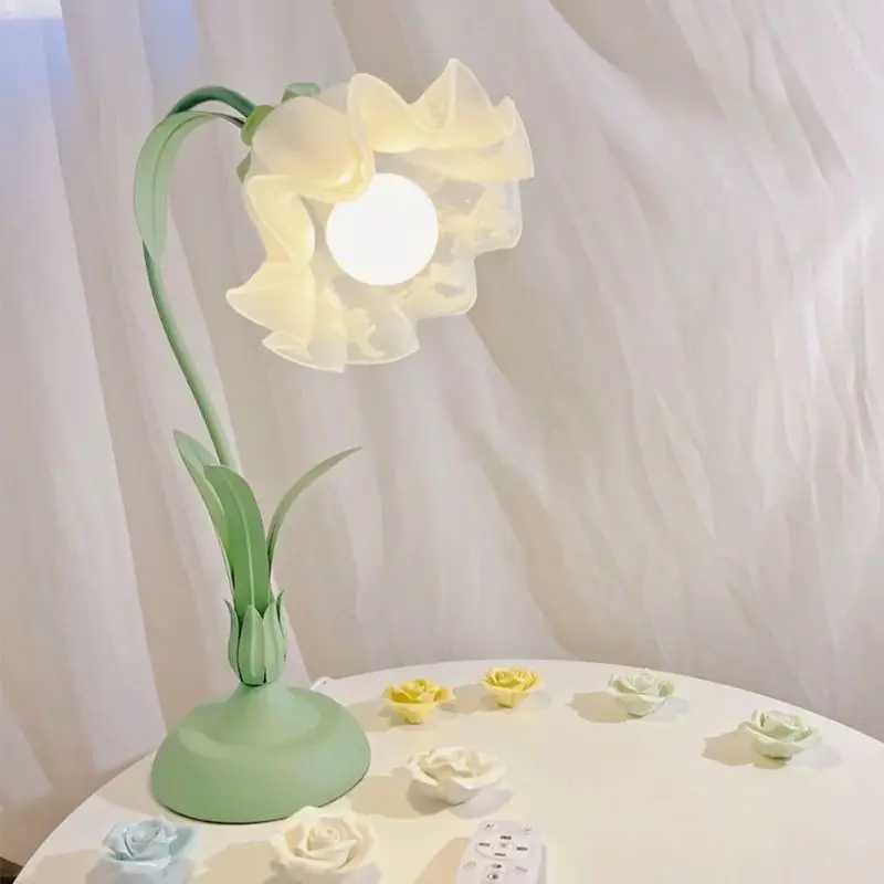 Cream Bedside Table Lamp Ambience Light Bedroom Ins Style Pastoral Flower Table Lamp Girl Birthday Gift W240816