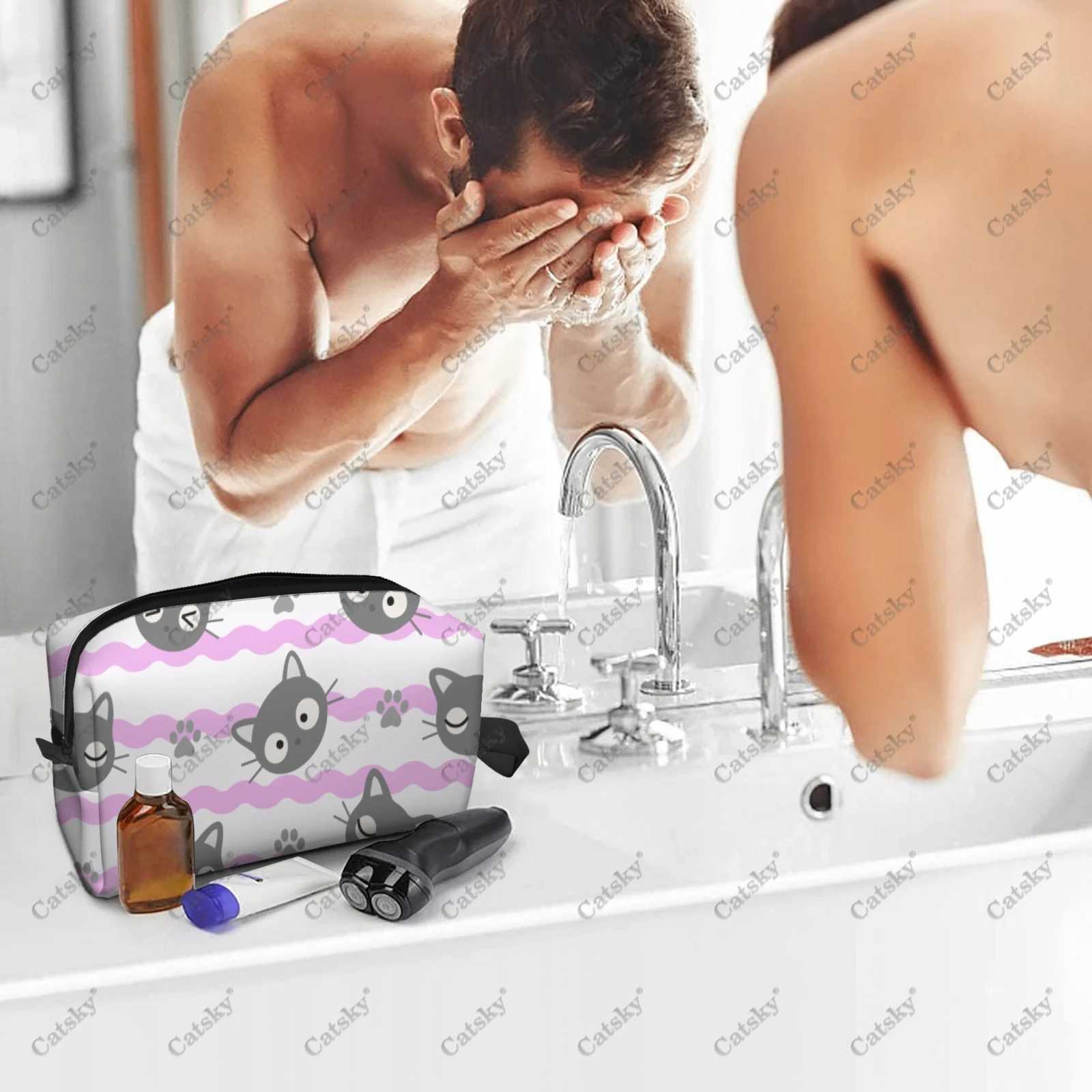 Cute cat cartoon makeup bag womens fashionable large capacity skincare box printed storage box makeup bag W240905