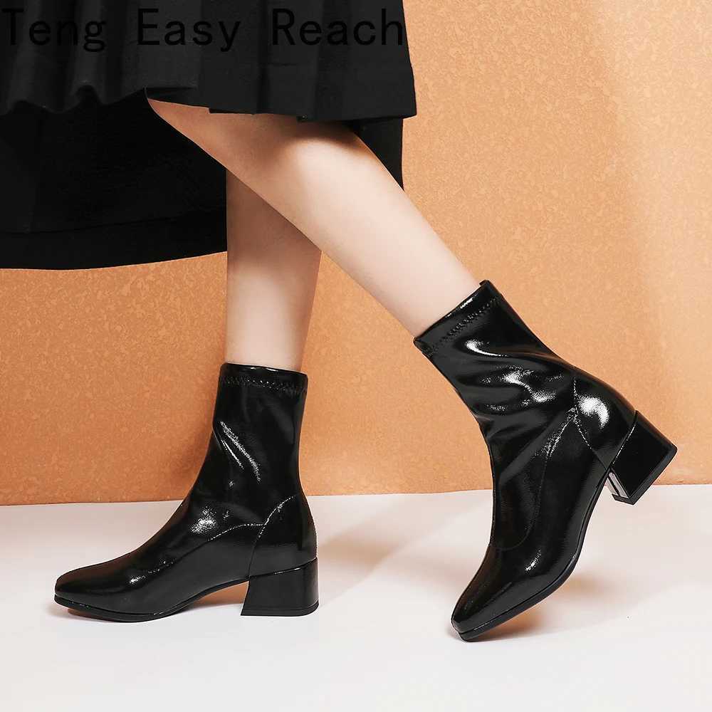 2024 Womens Autumn New Black and White Ankle Boots Fashion Square Toe Ankle Boots Comfortable Low Boots Womens Shoes Beige 43 CL240906