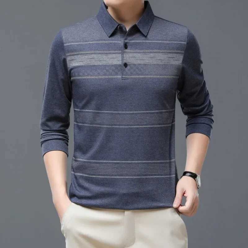 9 Styles 2024 Autumn Polo Printed Mens Stripe Loose Thin Trendy Long Sleeve T-shirt Polo ShirtXJ240906