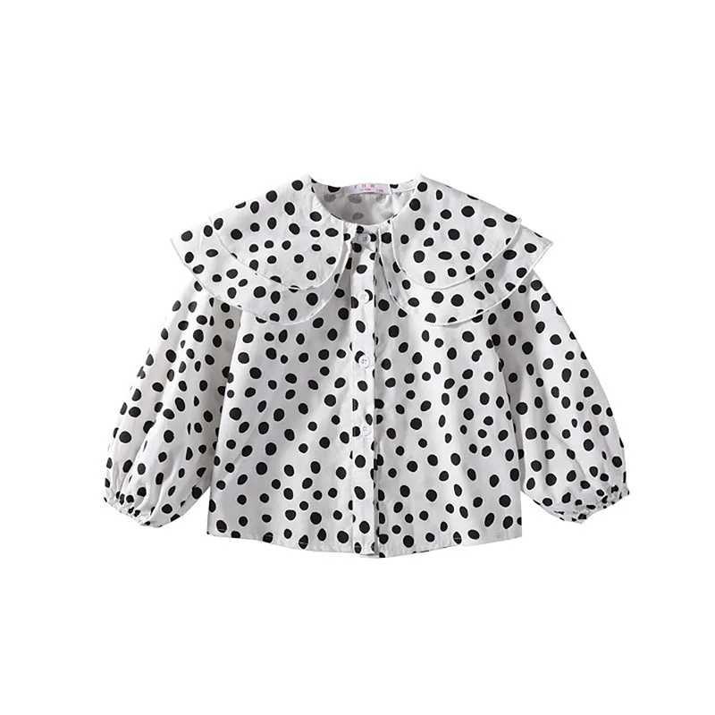 Girls Fashion Polka Dot Shirt Spring Autumn 2024 New Casual Large Lapel Childrens Long-Sleeved Pure Cotton Top Cute Baby Shirt Y240906