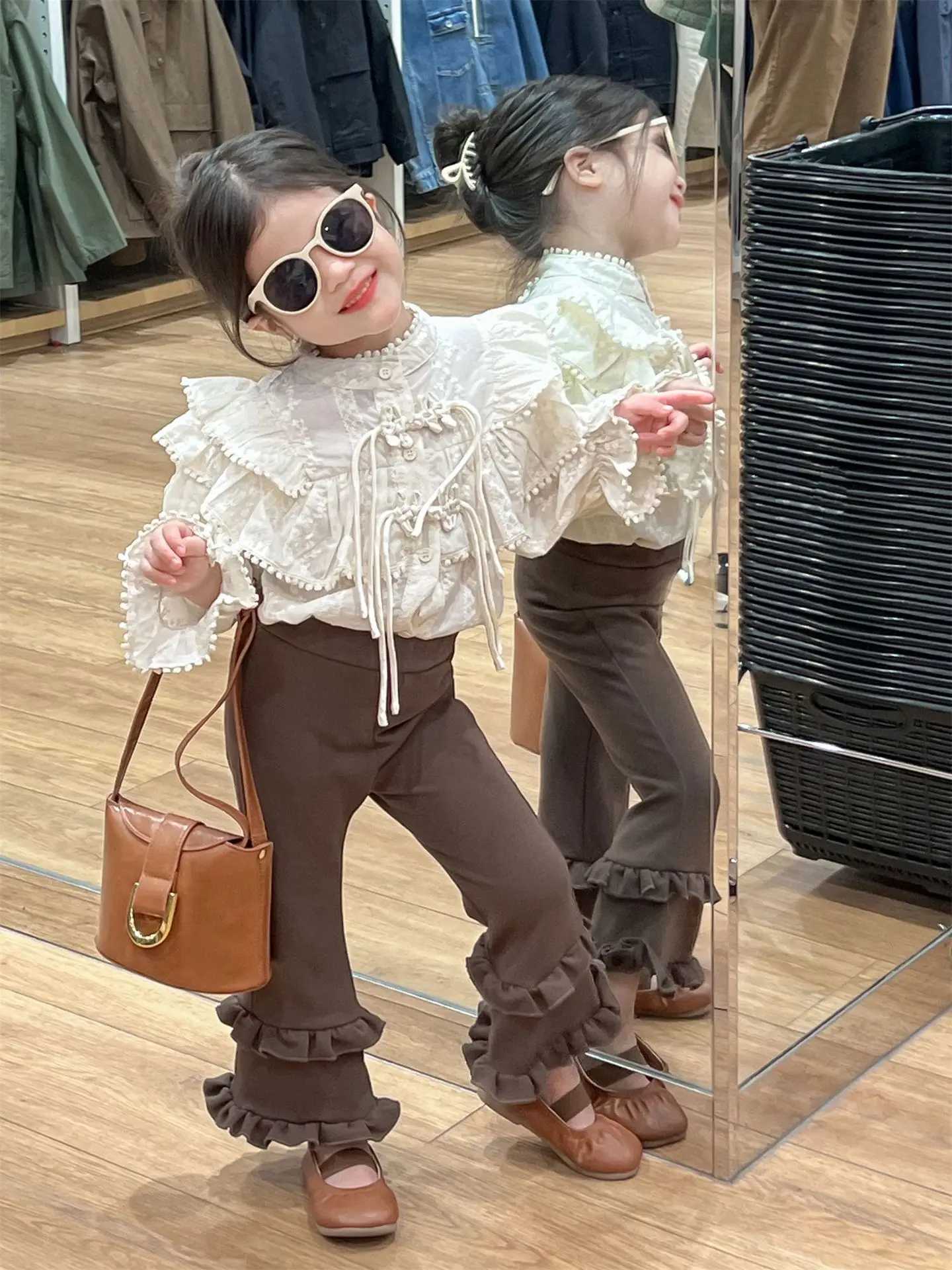 Children Clothing 2024 Spring New Korean Version Children Clothing Girl Western-style Lace Shirt Button Up Shirt Trend Y240906