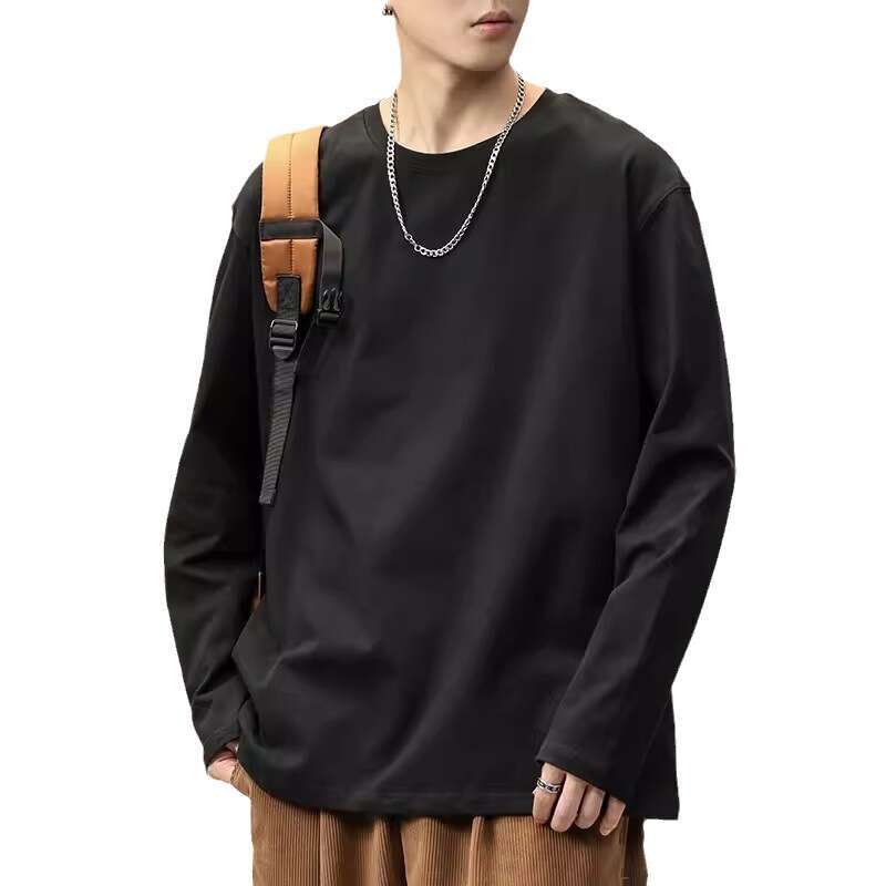 Cotton long sleeved T-shirt women loose layering for autumn winter bottom layer shirt solid color mens and womens top T