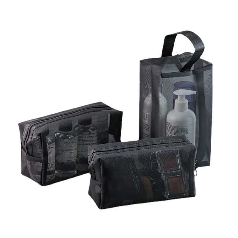 1 black mesh makeup bag womens makeup bag organizer portable face wash lipstick toilet sanitary napkin storage bag W240905