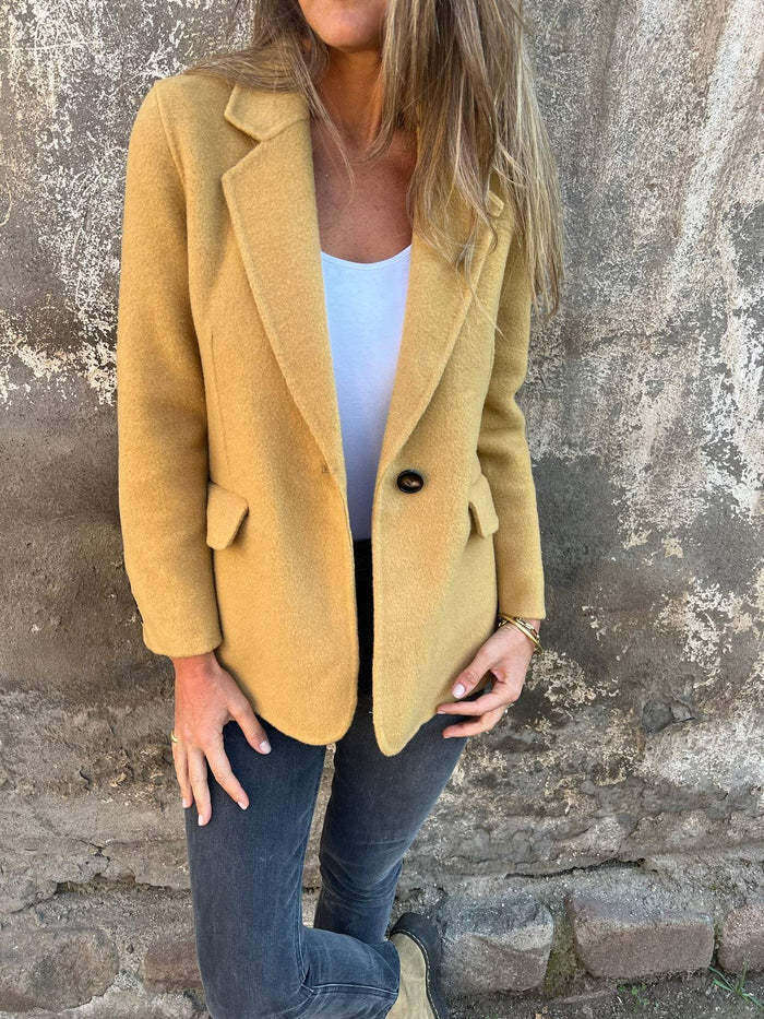 2024 Autumn/Winter Casual Button Solid Color Woolen Coat Jacket