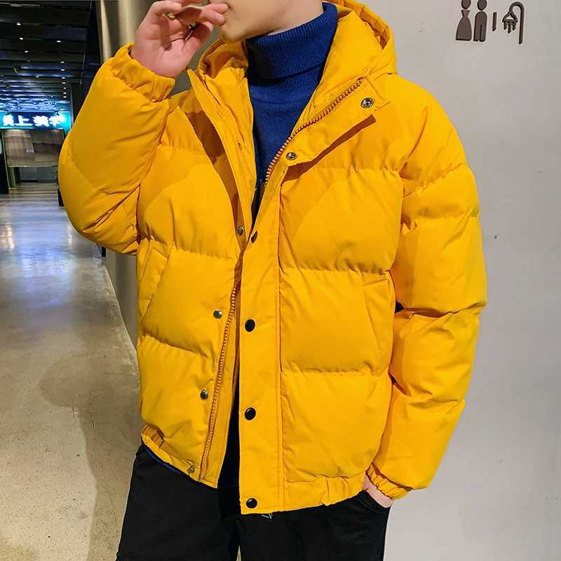 Casual 2024 Autumn Winter Mens Hooded Bread Cotton-Padded Jackets Outwear Solid Color Thick Parkas Windproof Warm Top Down Coat M240906