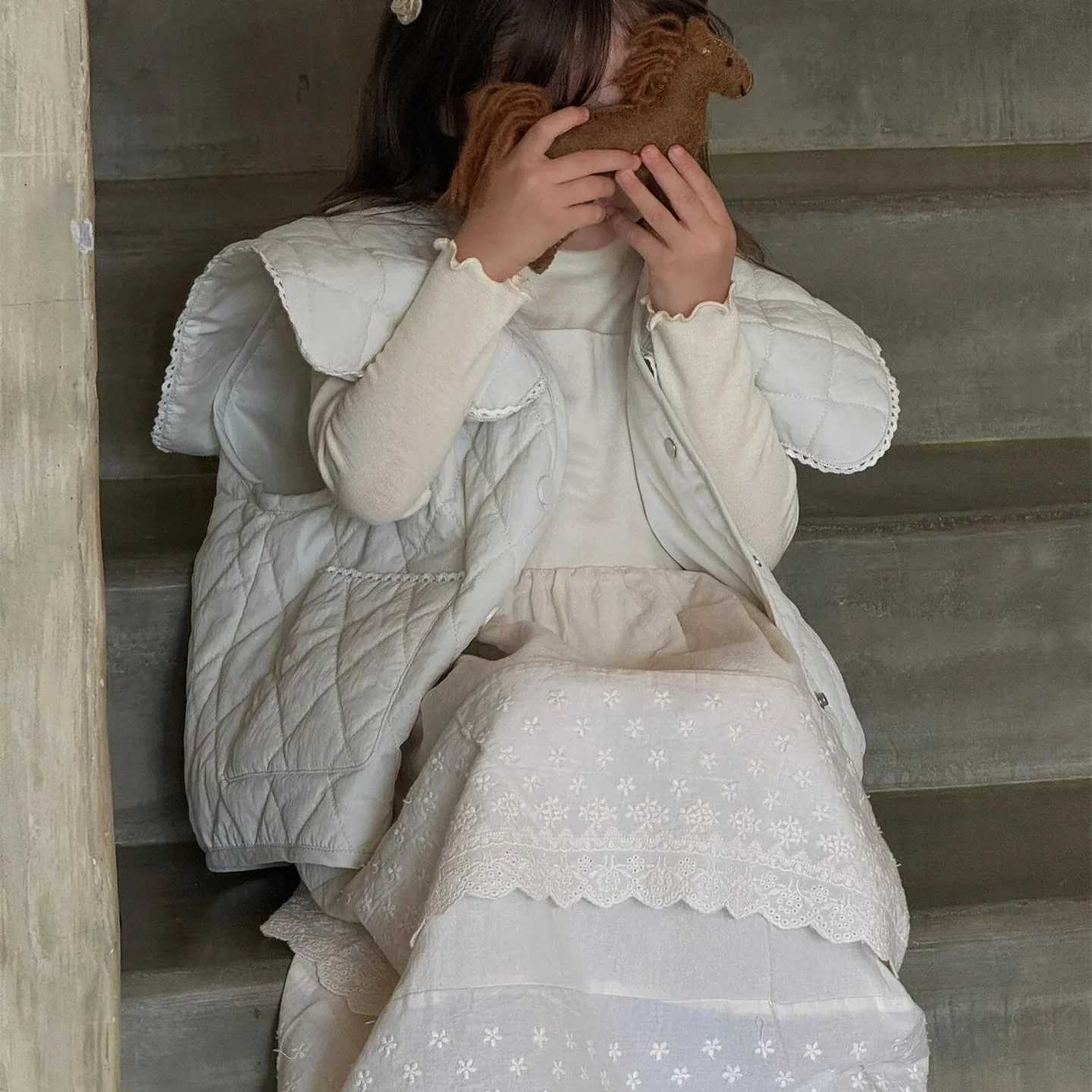 Coat Korean Childrens Clothing Autumn New Girl Vest Solid Color Light Thin Cotton Turn Collar Sleeveless Loose 2024 Y240906
