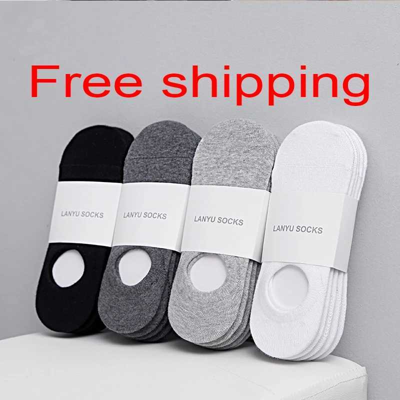 5 Pairs/Lot New Cotton Men Invisible Socks Men Sock Slippers Silicone Soft Breathable Sweat absorpt Anti-skid Solid Summer Socks Y240906