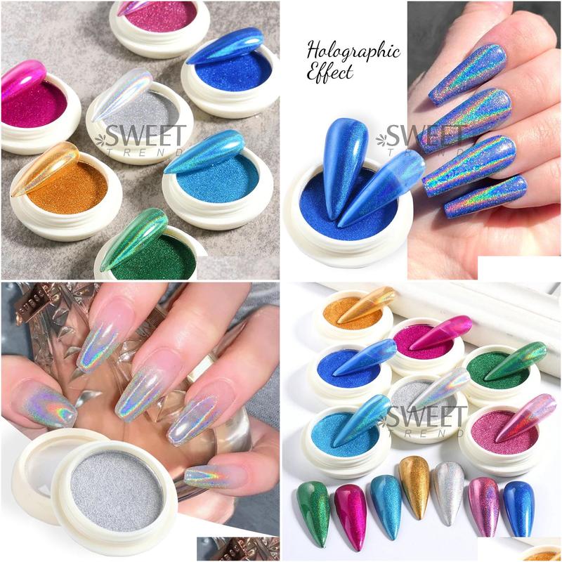 Dryers Holographic Chrome Solid Nails Powder Laser Metallic Glitter Rubbing Dust Sier Blue Pigment Iridescent Accessories Decoratio Otjo6