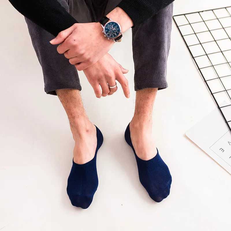 5 Pairs/Lot New Cotton Men Invisible Socks Men Sock Slippers Silicone Soft Breathable Sweat absorpt Anti-skid Solid Summer Socks Y240906