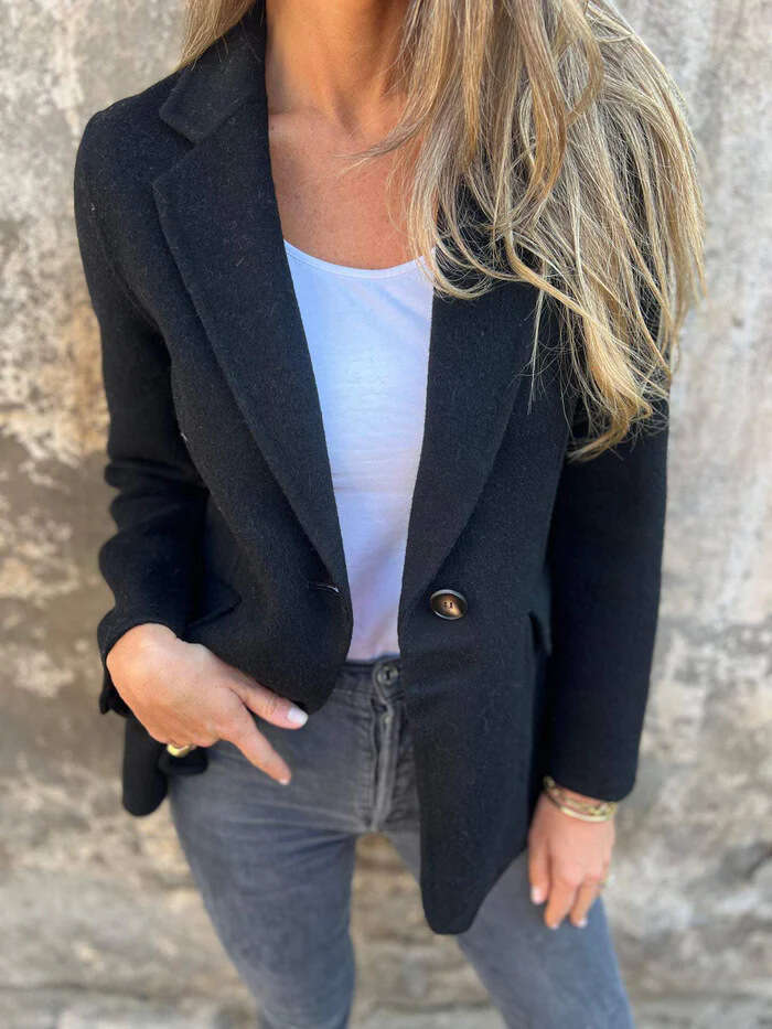 2024 Autumn/Winter Casual Button Solid Color Woolen Coat Jacket