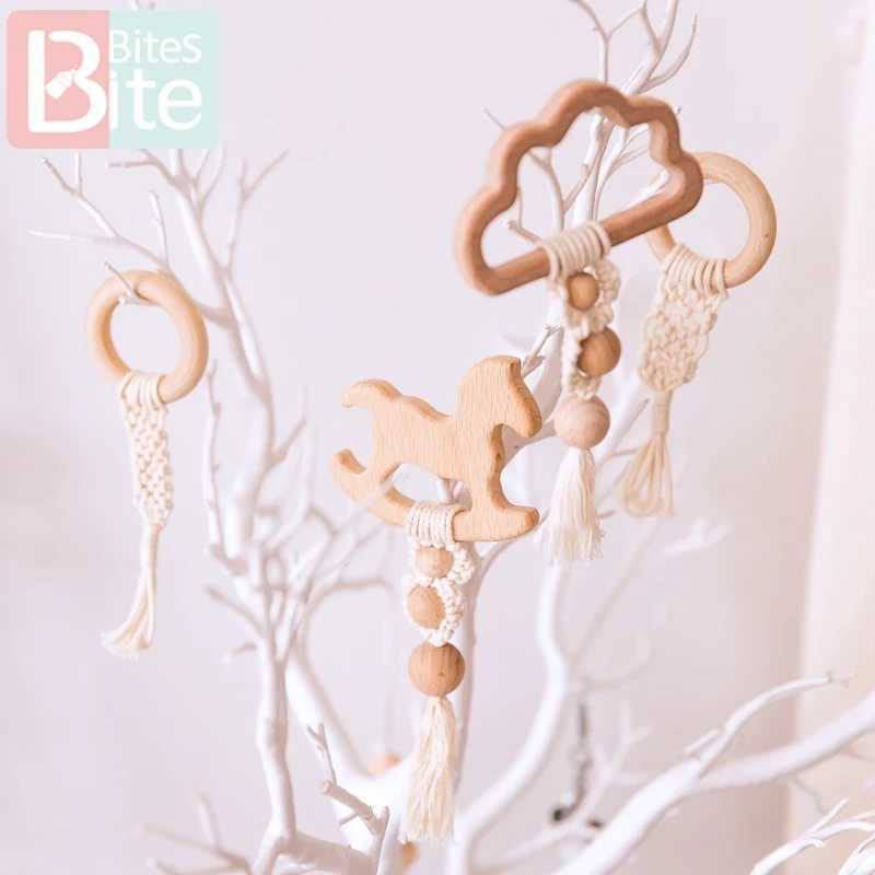 Bite Bites 1Pc Baby Tooth Hanging Toy Wooden Rattlesnake Toy Childrens Cart Pendant Baby Bed Bell Rattlesnake Baby Bed W240815