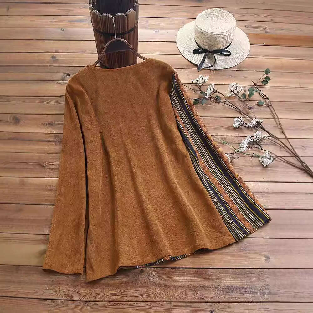 2024 New Corduroy Round Neck Long Sleeve Shirt Top