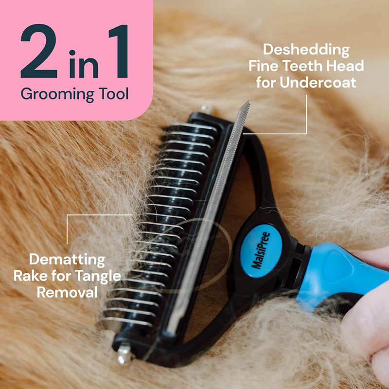 Dog Cat Grooming Brush for Shedding- 2 in 1 Deshedding Tool and Undercoat Rake for Long and Short Haired Cats and Small Dogs with Double Coat Matted P