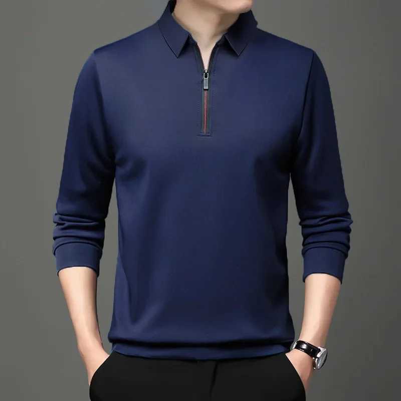 2023 New Solid Polo Shirt Lapel Long-sleeved Polo Zipper Collar Fashion Spring/Autumn Thin Shirts Casual Loose Tops Men ClothingXJ240906