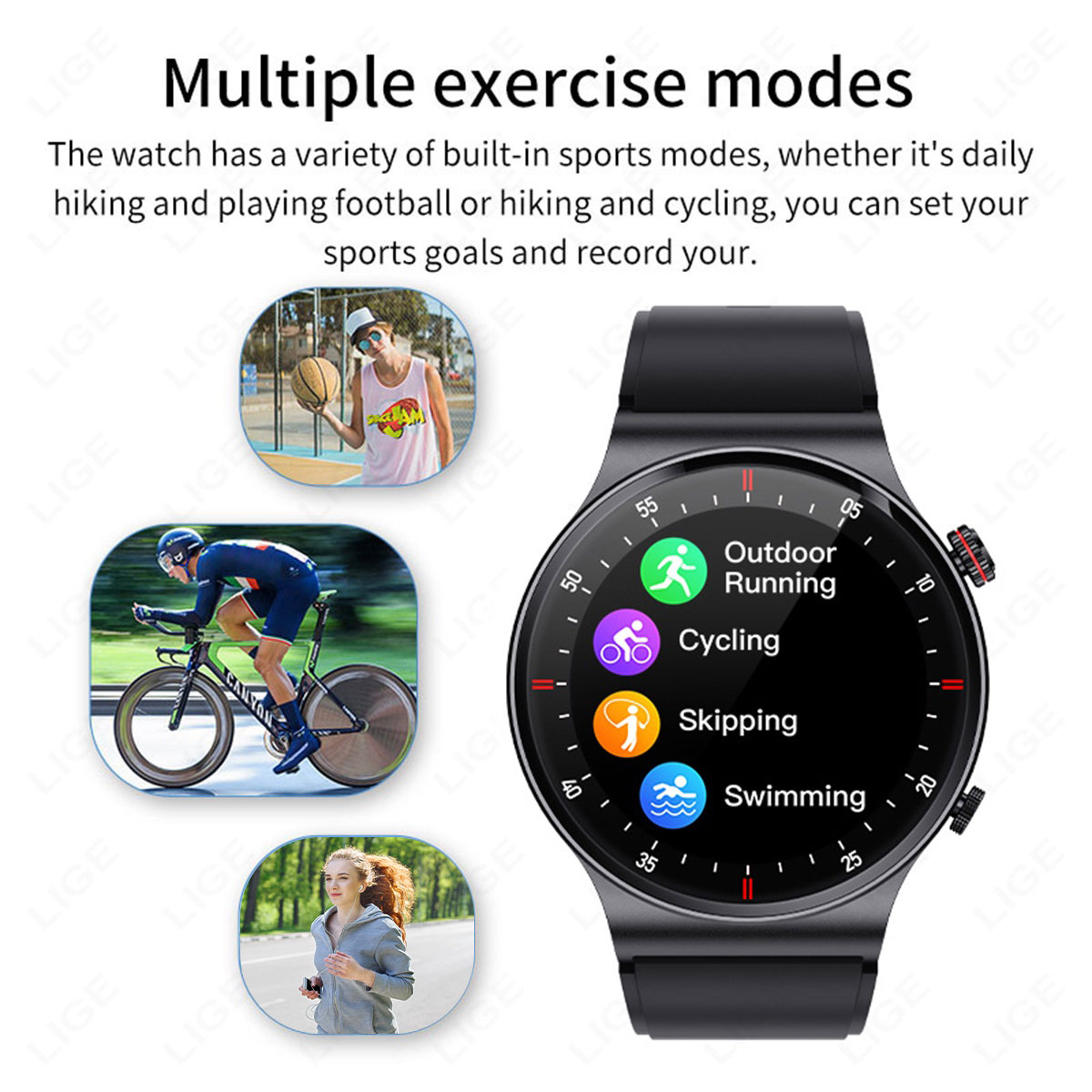 LIGE Smartwatch with Multifunctional Health Monitoring, Music Playback, Remote Camera Control & Bluetooth Call Features for Business Use