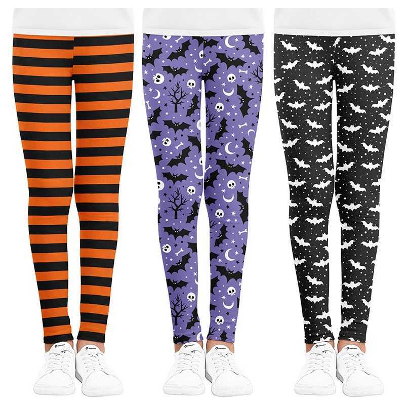 Girls Leggings Spring Summer Cartoon Bat Pumpkin Print Skinny Pants Girls Pencil Pants Kids Trousers Children Halloween Clothes Y240906