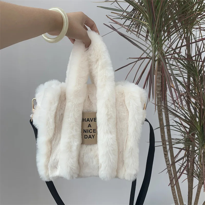 autumn and winter rabbit fur handbag womens large capacity shoulder bag messenger casual leather 240906