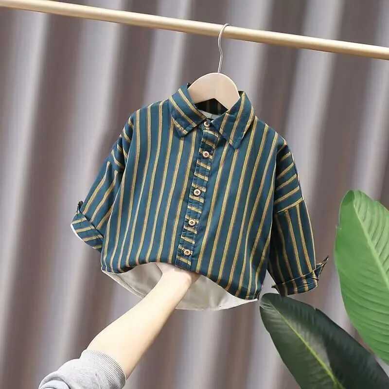 Spring and Autumn New Boys Long sleeved Korean Edition Shirt Fresh Childrens Top Childrens Baby Stripe Thin Shirt Y240906
