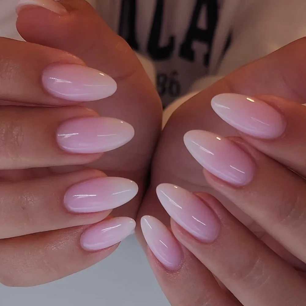 24 long holiday nails with almond shaped design brown gold thread fake nails oval shape wearable French style pressed nail tips W240905