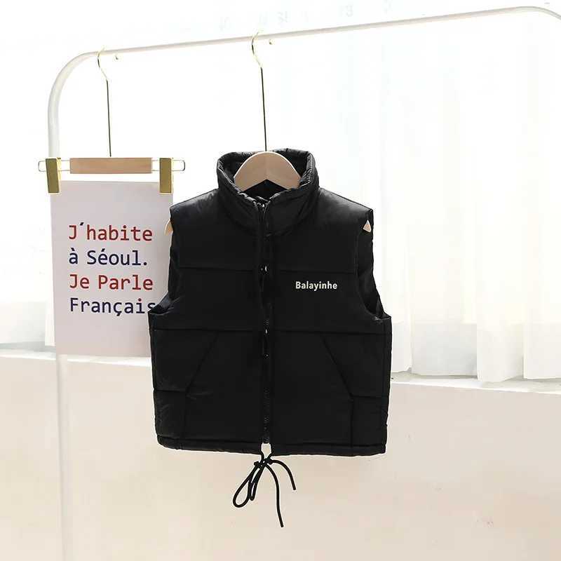 2023 Autumn Winter New Girls Boys Vest Solid Color Thicken Keep Warm Lapel Fashion Down Cotton Waistcoat For 3-14 Years Old Y240906