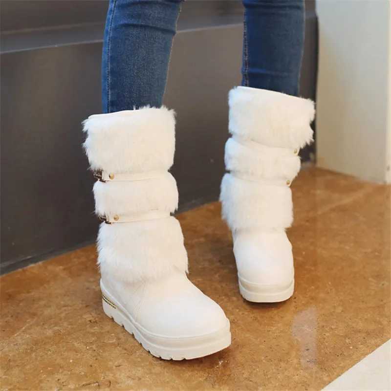 Waterproof Winter Shoes Women Platform Snow Boots Warm Fur Plush Casual Wedge Mid-Calf Boots Girls Black White Shoes Ladies33-43 M240906