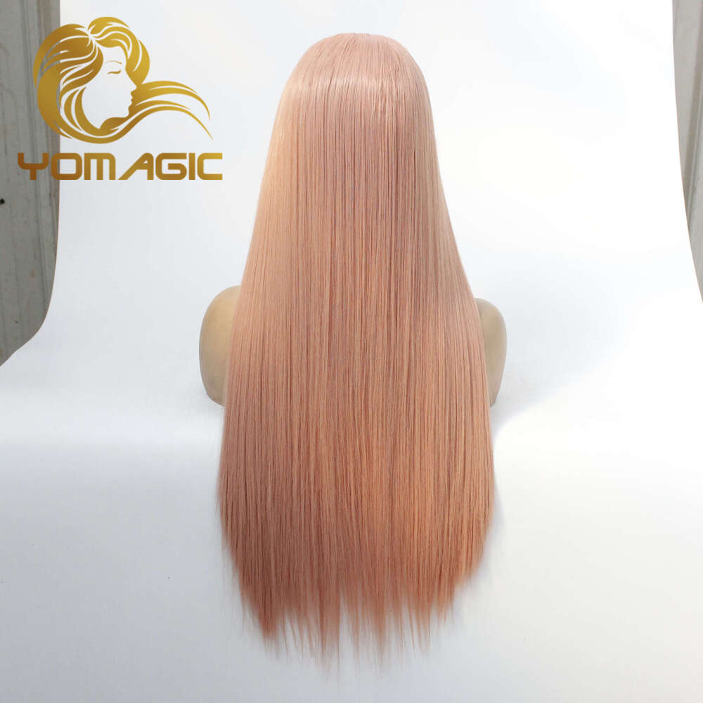 Yomagic Pink Synthetic 13X3 Front With Baby Hair Straight Heat Resistant Lace Wigs For Women Pre Plucked