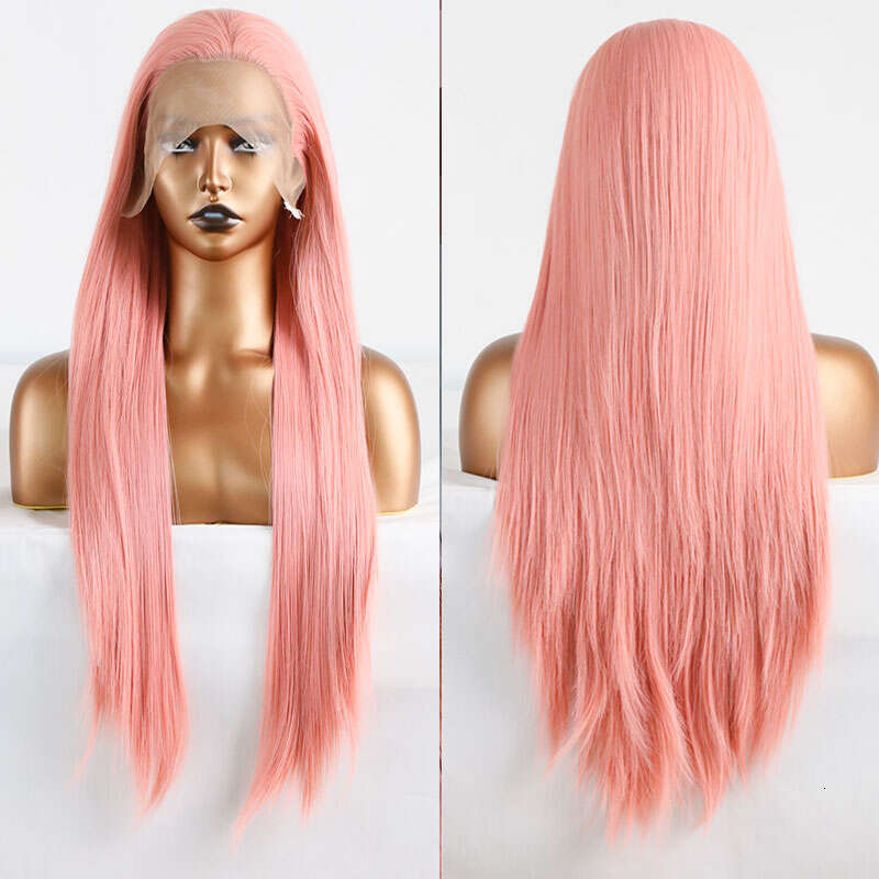Peach Pink Straight Synthetic 13X4 Lace Front Wigs High Quality Heat Resistant Fiber Hair Middle Parting For White Women Cosplay