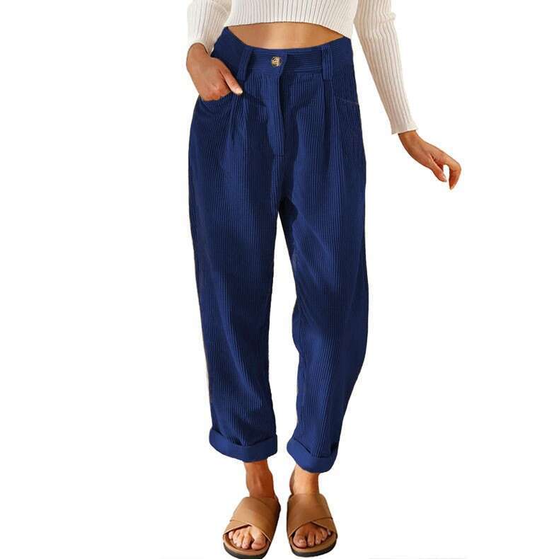 Autumn new women's high waisted casual solid color corduroy loose straight leg pants for women
