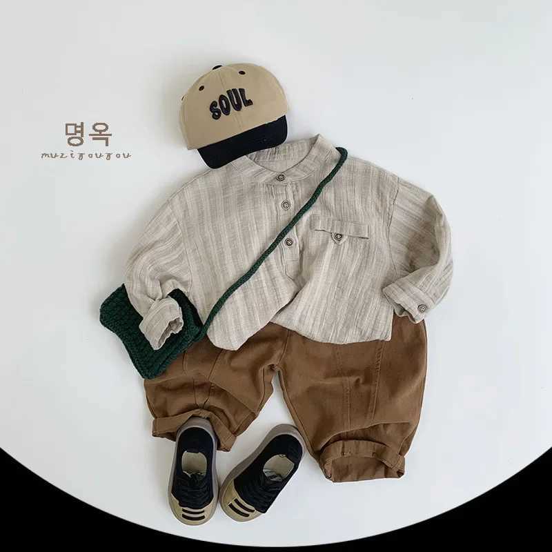 4086 Children Shirt Japanese Style 2024 Autumn New Simple Vertical Boys Shirt Casual 1-7Year Kids Blouse Tops Y240906