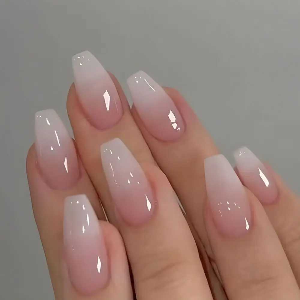 24 pieces of gradient fake nails French ballet dancer nails waterproof fake nails medium paraffin fake nails nail tip pressing W240905