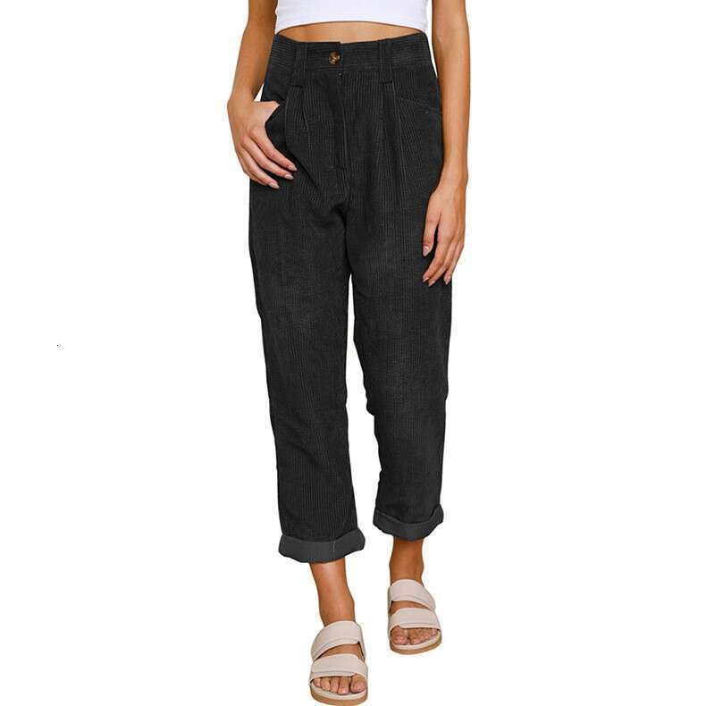 Autumn new women's high waisted casual solid color corduroy loose straight leg pants for women