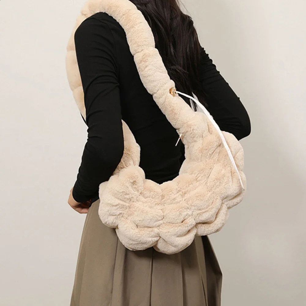 Fluffy Plush Womens Shoulder Bag Winter Soft and Warm Cashmere ner Handbag d Artificial Fur Leather Cross Body 240906