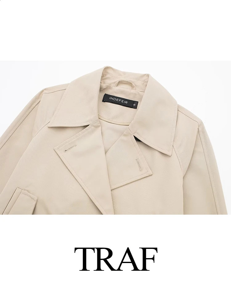 TRAF Womens Retro Windproof Jacket Solid Color Double Chest Spring Casual Short Sweet Trench 240902