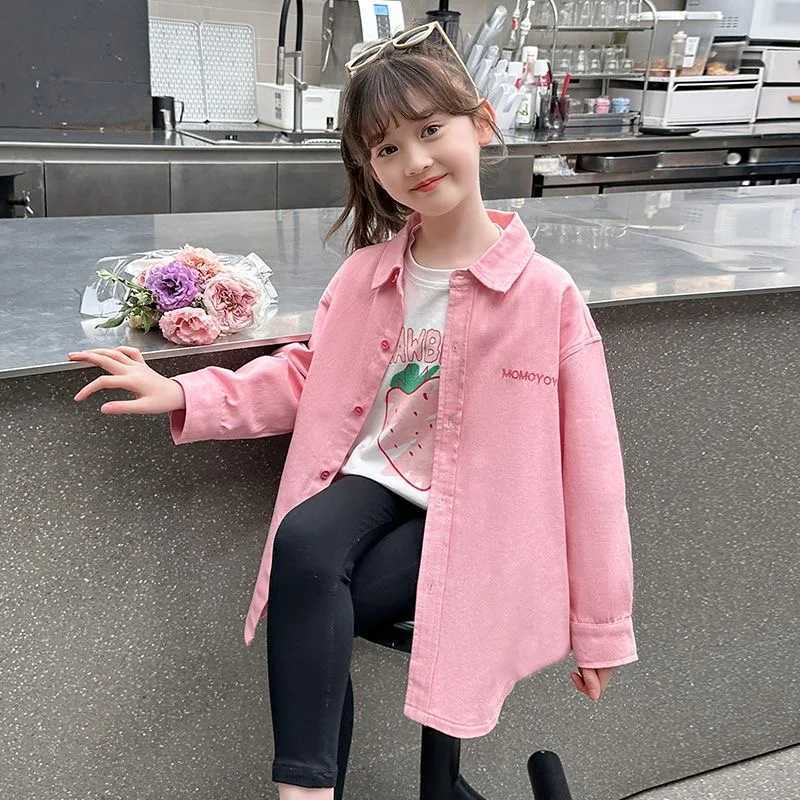 Girls Spring and Autumn Shirts Girls Pink Middle and Big Childrens Clothing Western Style Shirt Coat Spring Fashion 8 Ye Y240906