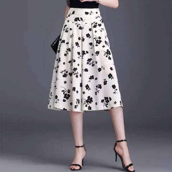2024 Spring Elegant Style Women's Printed Polyester A-line Half Body Skirt