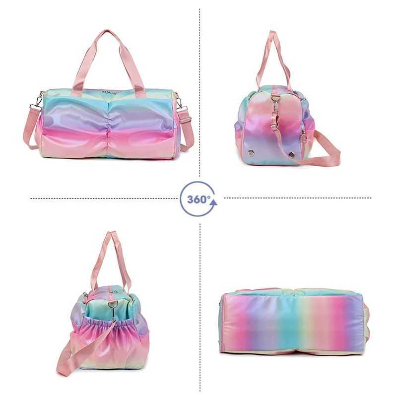 Rainbow colored fitness bag womens handbag travel fitness sports girl backpack yoga shoes shoulder bag waterproof dry and wet pocket W240906