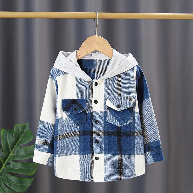 Autumn Baby Boy Solid Cotton Clothes Fashion Kid Girls Plaid Hoodies Jacket Top Children Single Breasted Long Sleeve Shirts Y240906