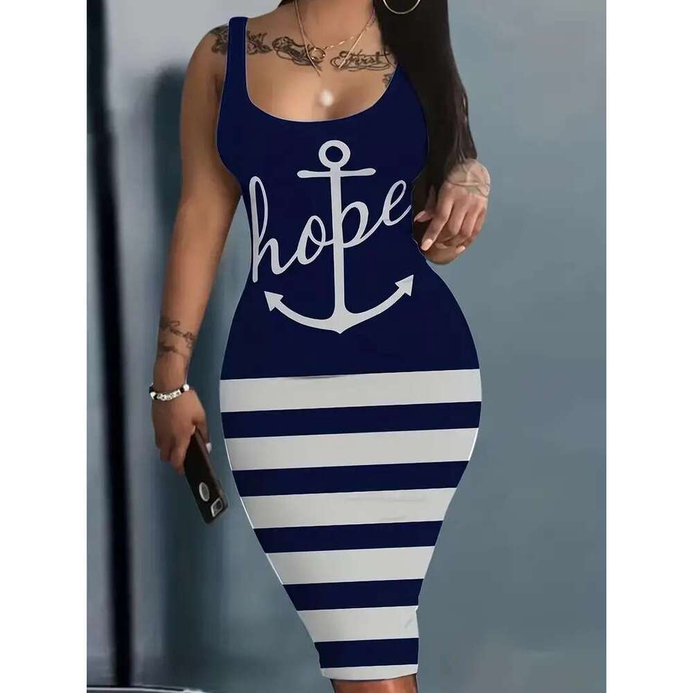 2024 summer positioning letter printed women's sexy round neck sleeveless vest dress for women