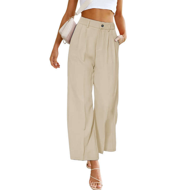2024 Spring/Summer New Women's Casual Wide Leg Formal High Waist Button Long Pants with Pockets
