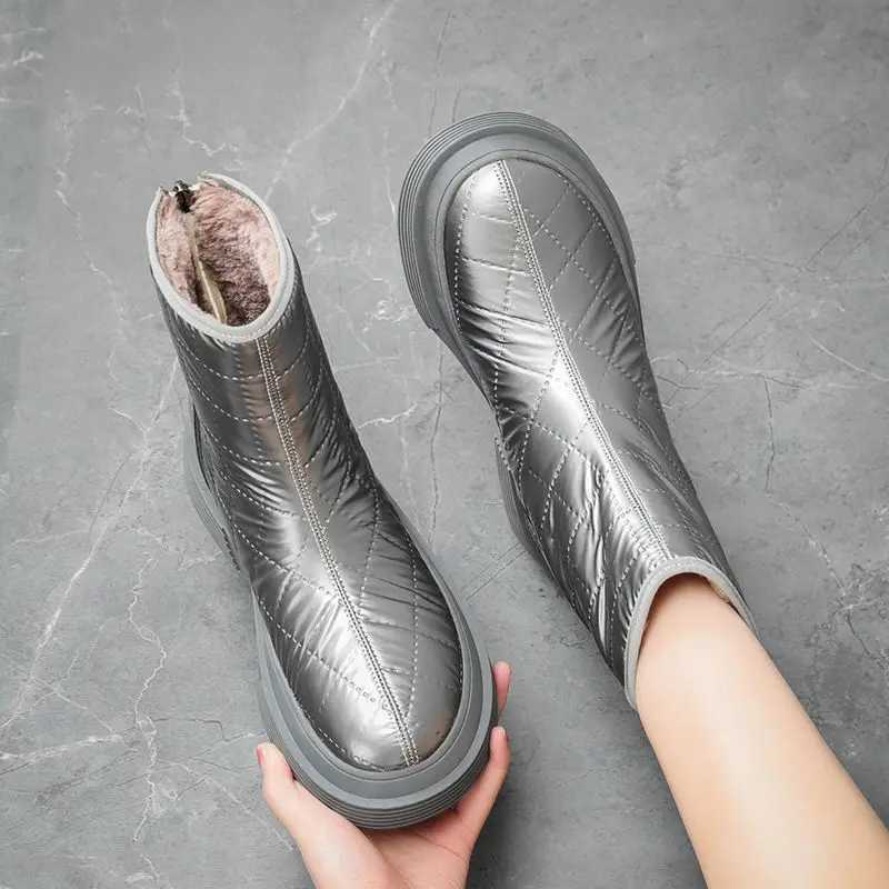 Womens winter thick soled waterproof plus velvet warm cotton shoes platform anti slip shoes womens ankle boots CL240906