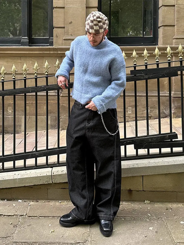 Mens cashmere sweater casual mens half turtle neck long sleeved knitted pull-out autumn warm cut knitted skydiving top 240905