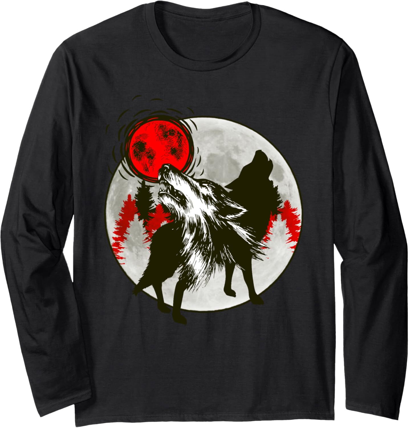 Long Sleeve Shirts for Men sweatshirt Wolves Howling At Red Moon Silhouette Wildlife Gift Long Sleeve Tee Streetwear Casual tops clothes